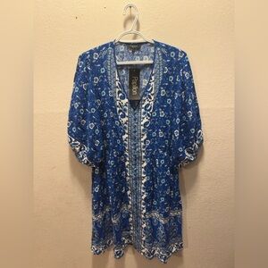 Papillon Blanc Blue and White Floral Boho Top